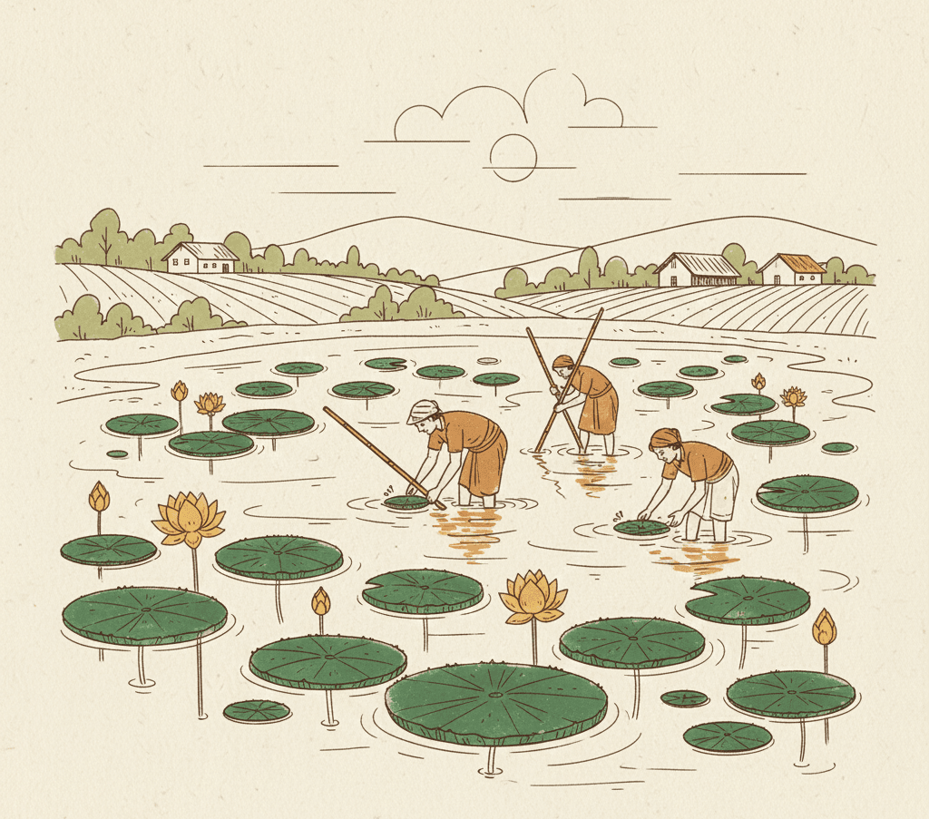 Traditional makhana farming landscape